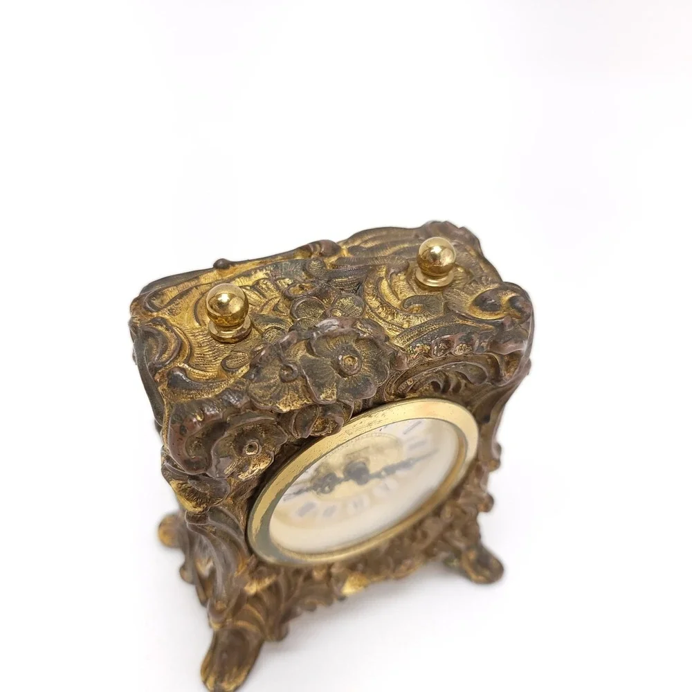 Antique Mercedes Shelf Mantle Clock Bronze Gold Tone Wind Up Working